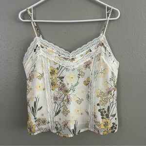 Forever 21 Layered Lace Trim Cami Babydoll Tank Top Size M Floral Y2K Boho Fairy